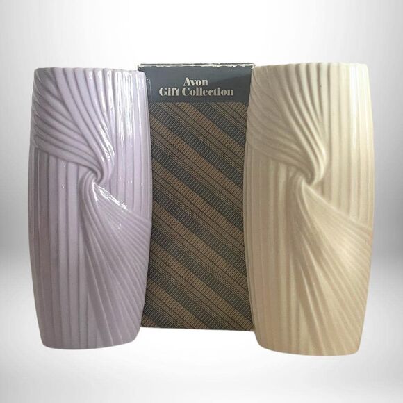 Vintage Fluted Porcelain Bud Vase - Lavender and Cream - Avon Stamped - Art Deco - Picture 1 of 4